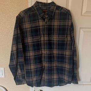 Wolverine Blue and Tan Plaid Button Down Shirt Large